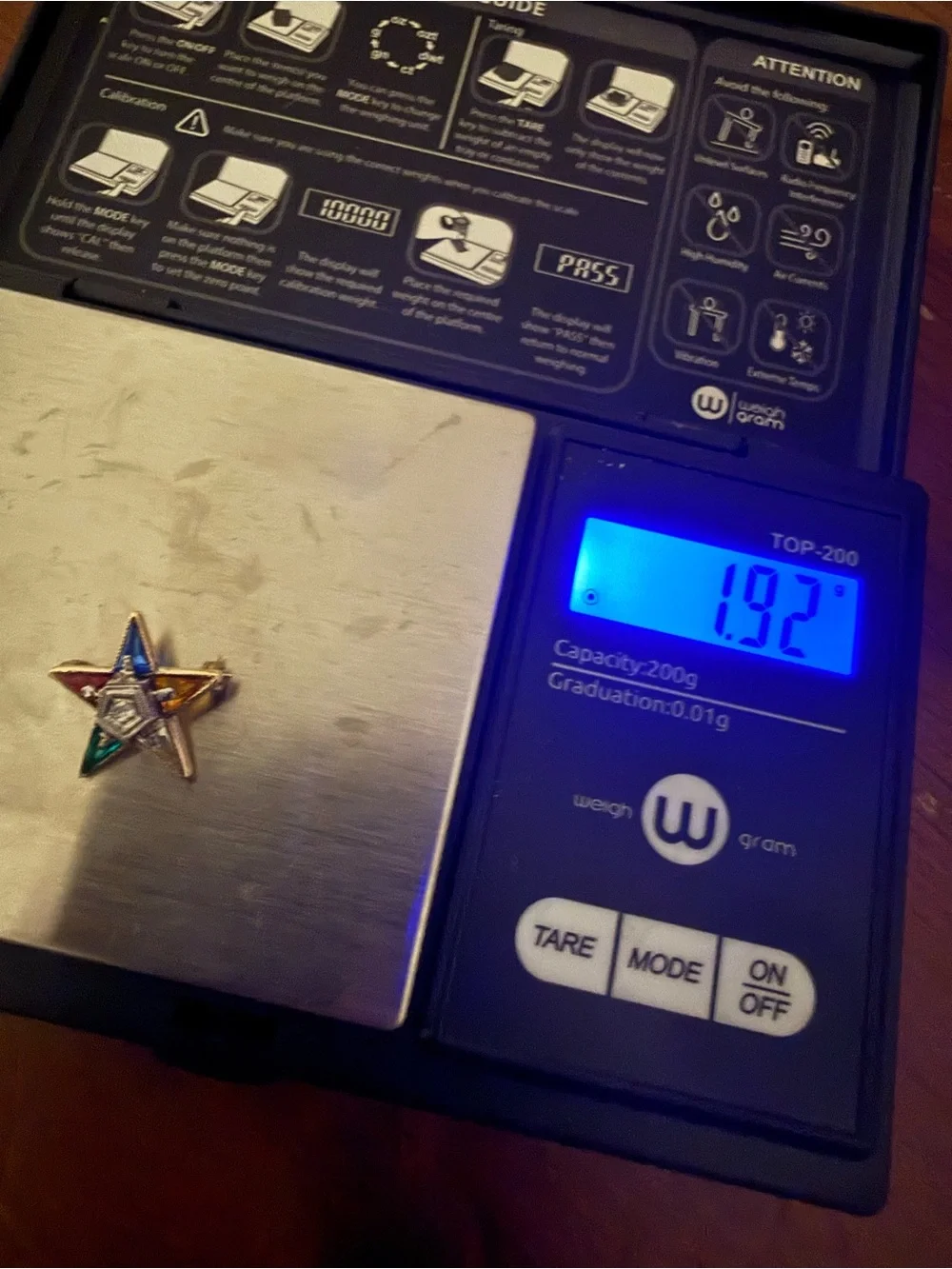 10 Karat Yellow Gold Masonic Pin 1.92 Grams